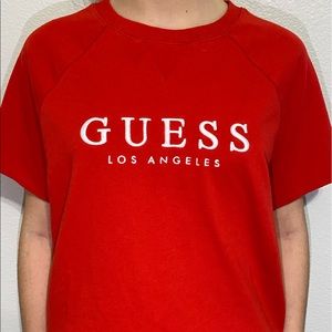 red guess shirt